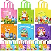 Sweetude 30 Pcs Easter Tote Bags Bulk Easter Gift Treat Bags with Handles Reusable Non Woven Bunny Rabbit Egg Goodie Party Favor Packages for Party Supplies