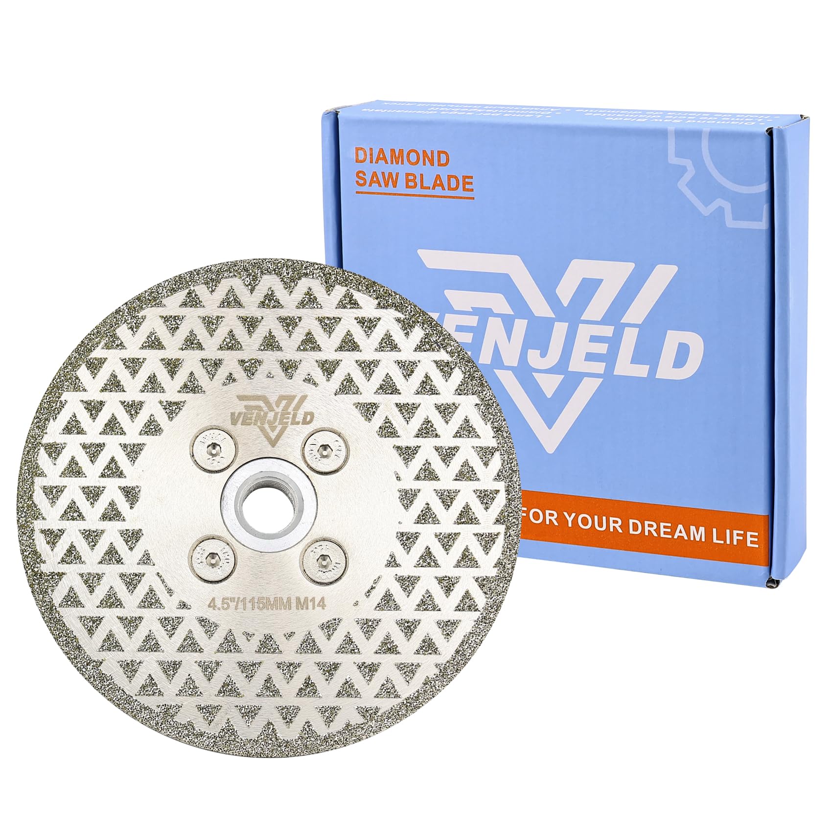 VENJELD Diamond Cutting Grinding Disc 115mm - Granite Saw Blade for Marble Ceramic Porcelain Tile Quartz Stone with M14 Flange Both Side Coated Electroplated