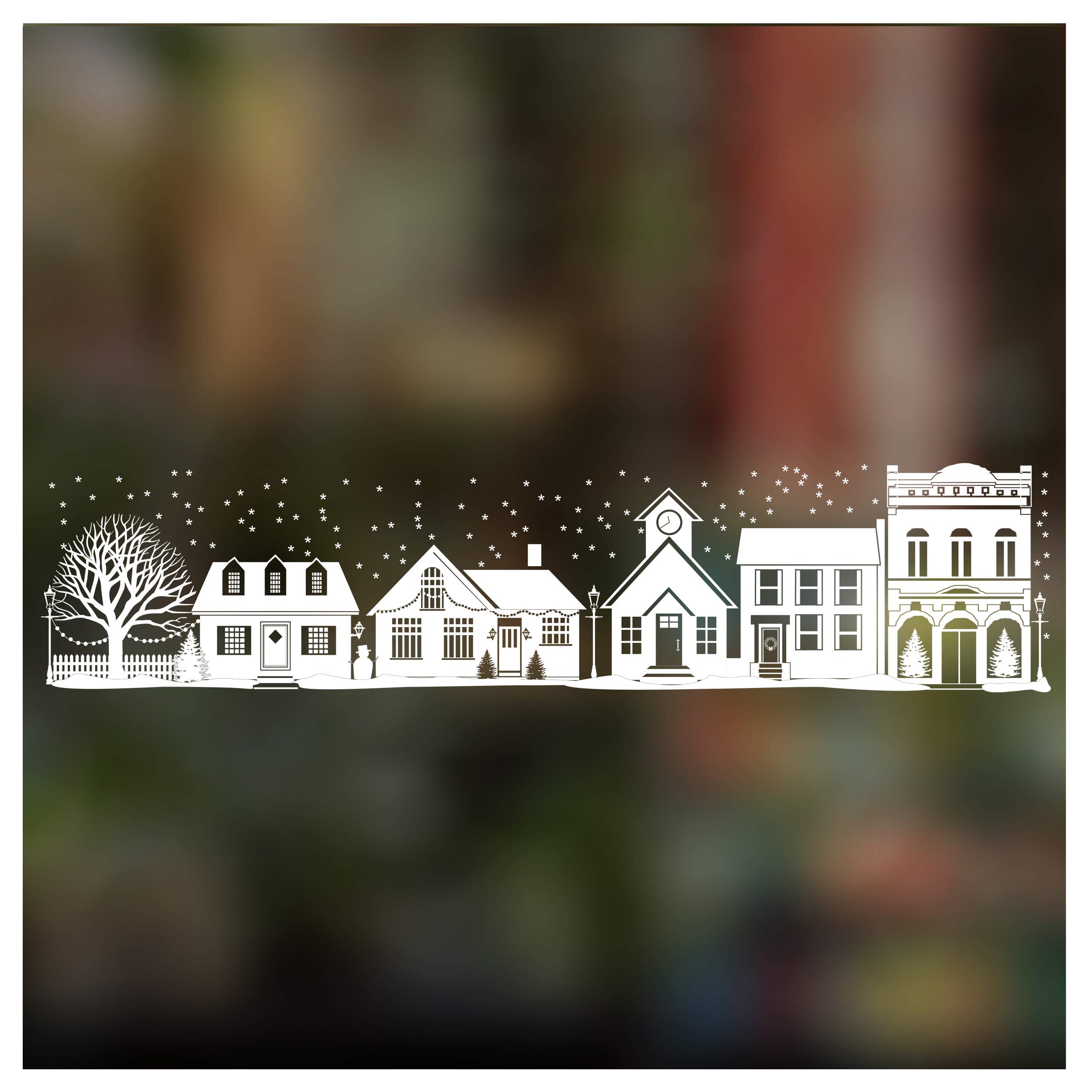 Christmas Window Sticker - Christmas Winter Village Street Scene Window Border - Seasonal Window Cling Display and Decoration - Large