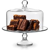 Libbey Selene Glass Cake Stand with Dome Lid, Footed Dessert Serving Dish | Curved Pedestal Showcases Pastries, Cupcakes, Pies, Clear Cover Keeps Sweets Fresh for Parties and Tidy Serving