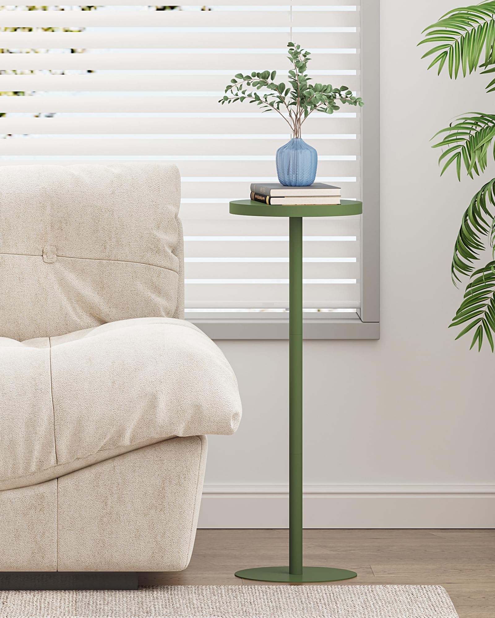TUTOTAK Tall Round Side Table, Small End Table, Drink Table, Pedestal Side Table, livingroom, Olive Green TB01BOG065