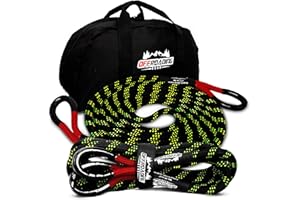 Offroading Gear 4x4 20'x3/4" Kinetic Recovery Rope & Tow Rope Kit| Black (19,000 lbs) | Elastic Snatch Strap | Heavy-Duty Loo