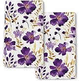 Pintukee Purple Floral Kitchen Dish Towels for Drying Dishes Set of 2 Soft Absorbent Purple Flower Decorative Hand Towels for Kitchen Housewarming Gifts Bathroom Home Decorations 16"x24"