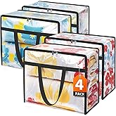 SpaceTrove Clear Storage Bags, 4 Pack Under Bed Storage and Closet Organizers Containers, Vinyl Foldable Heavy-Duty Moving Bags with Zippers for Comforter, Bedding, Duvet, Blanket & Toy Storage, 40L