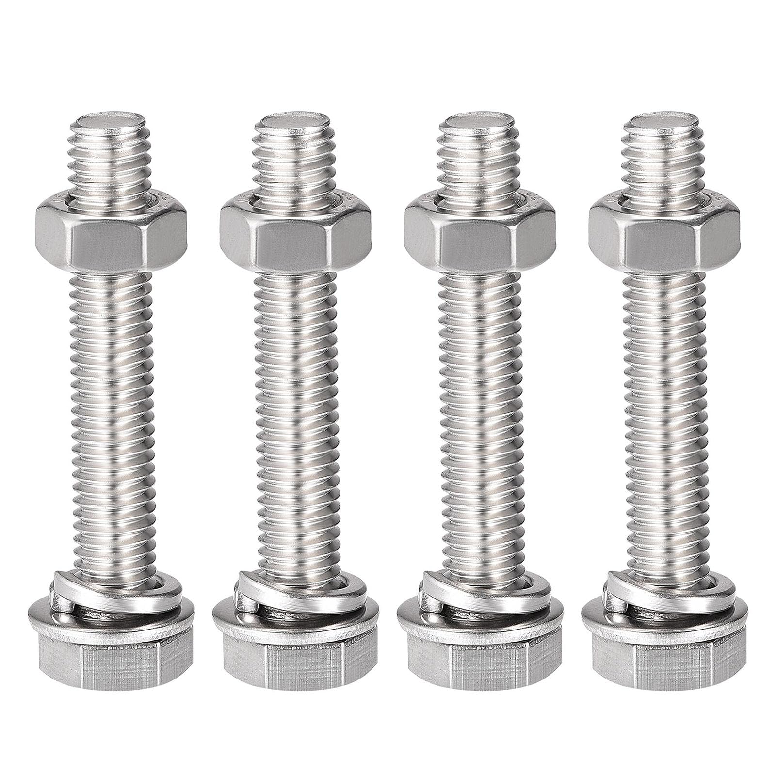 TOP-VIGOR 4Pcs M8 x 45mm Hex Head Screws Bolts, Nuts, Flat & Lock Washers Kits, 304 Stainless Steel Fully Thread Hexagon Bolts for DIY Bike Motorcycles Repair