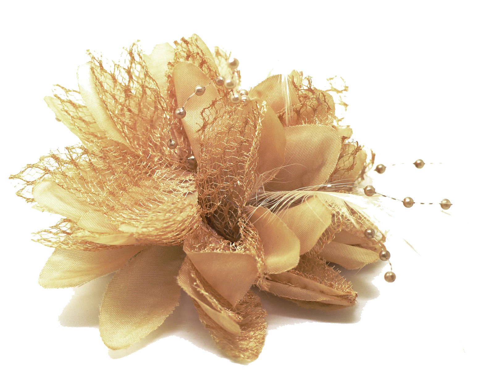 Flower Feather Bead Corsage Hair Clips Fascinator Hairband and Pin (Beige Camel) โ image 1