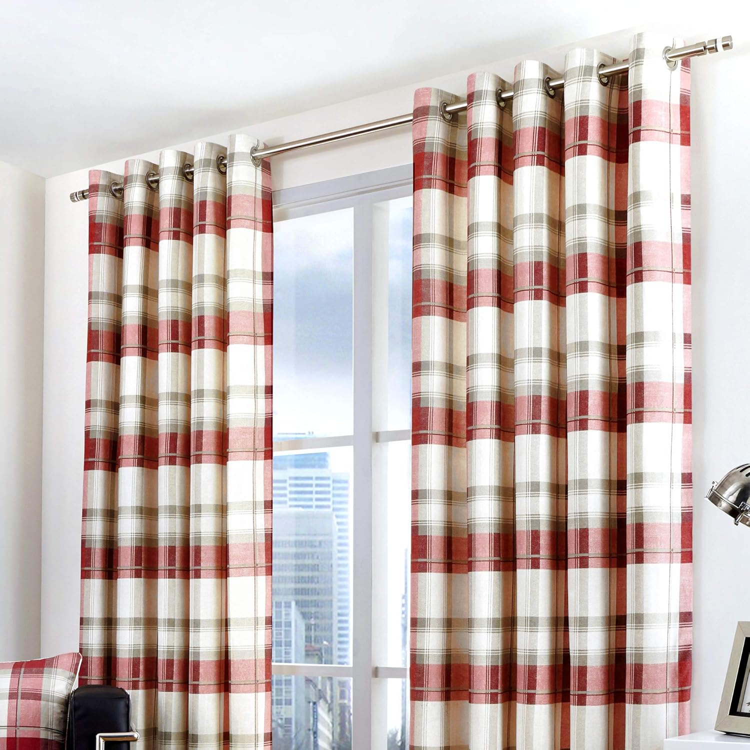 Fusion Balmoral Check 100 Cotton Ready Made Lined Eyelet Curtains