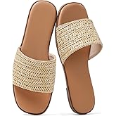 Tscoyuki Slides Sandals for Women Basic Slip On Flat Sandals Open Toe Comfort Beach Sandals Slippers for Casual Dressy Summer