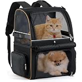 Lekebobor Double Cat Backpack Carrier for 2 Cats, Double-Compartment Pet Carrier Backpack for Two Small Cat or One Medium Cat, Cats Carrier Backpack Dog Carrier Backpack Fits Up to 24 Lbs,Black