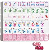 HYZYey Mahjong Tile Set 160 Acrylic Engraved American Mahjong Sets | Sparkle Fairy Garden Series 1.2&rdquo; Mah Jongg Game Tiles with 6 Dice PU Bag Accessories for Majong Players Beginners