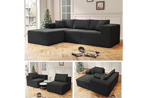 SYFERLORY 108" Cloud Sectional Couch with L-Shape Chaise,4 Seat Modern Modular Sofa with Deep Seat, Upholstered Couches for Living Room Bedroom, Sectional Boneless Couch (Black, 108"+Left Facing Chaise)
