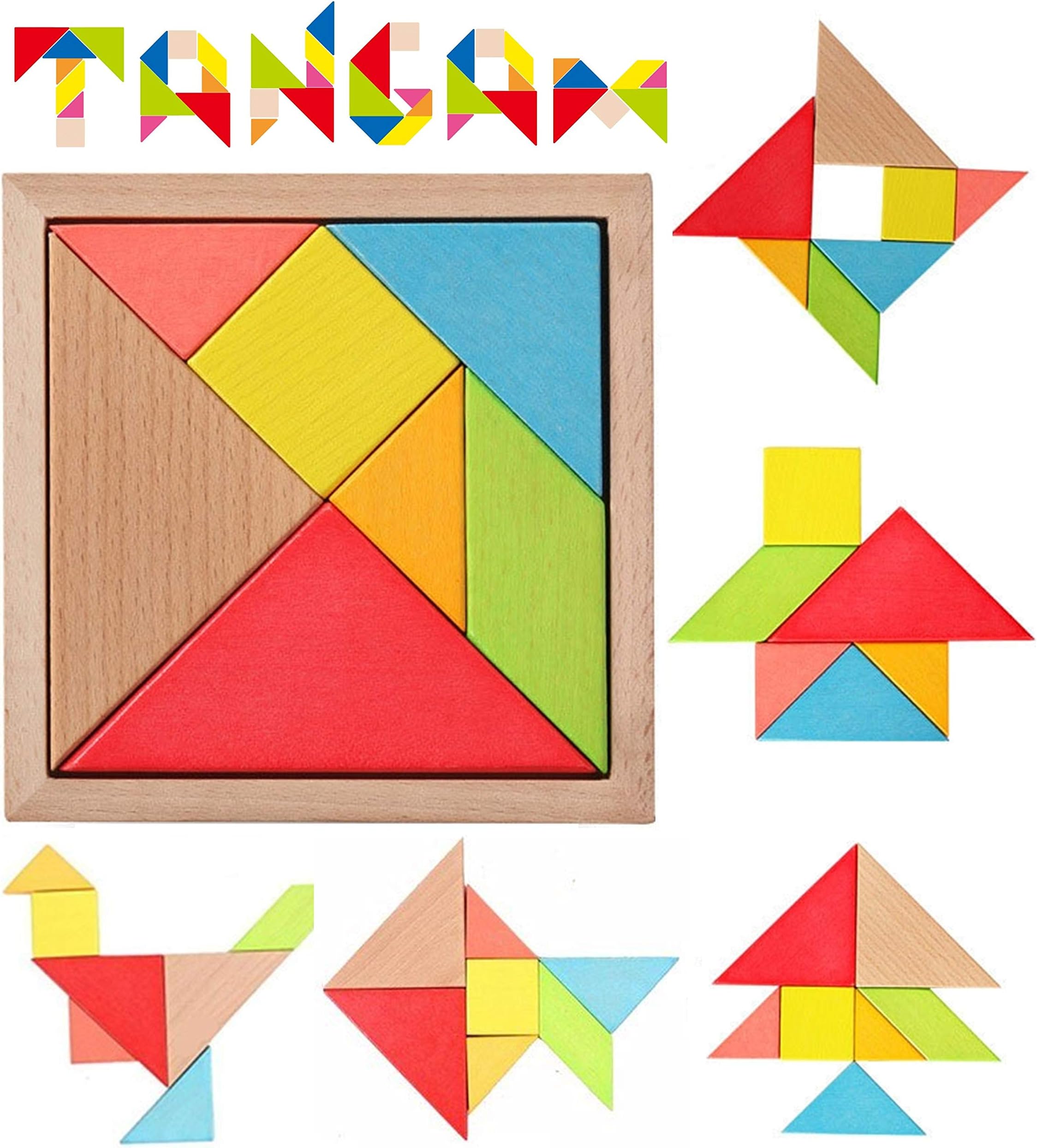 Simple Days Wooden Tangram Jigsaw Mind Puzzle Intelligent Blocks for Kids