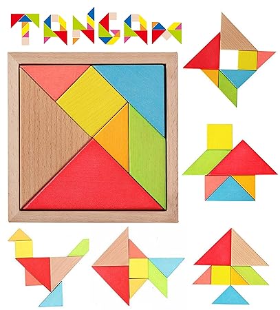 Simple Days Wooden Tangram Jigsaw Mind Puzzle Intelligent Blocks for Kids
