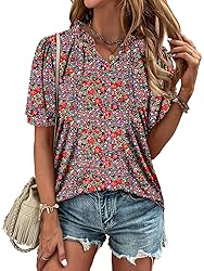 KISSMODA Women's Tunic Tops Casual V Neck Short