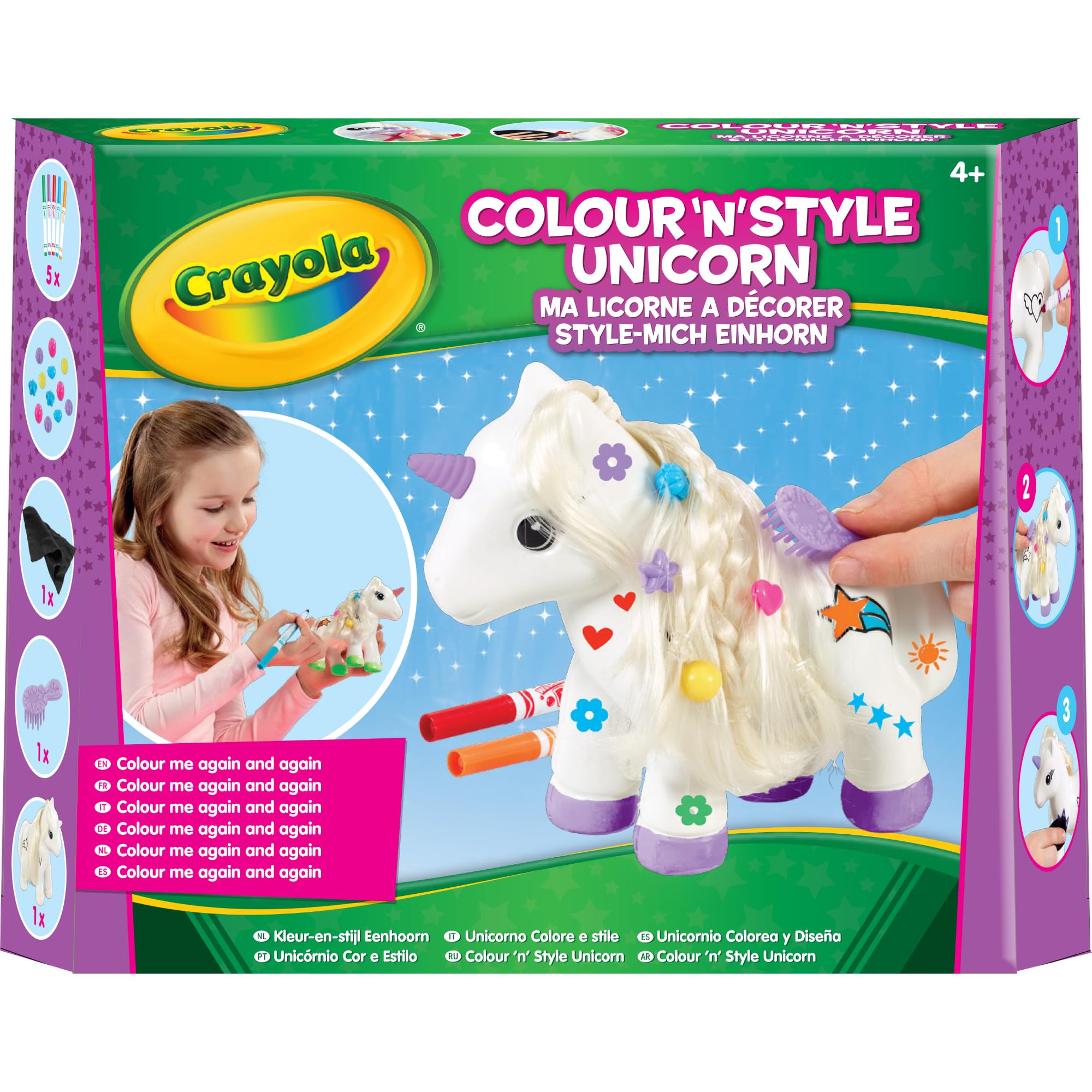 CRAYOLA Colour 'n' Style Unicorn | Colour Your Own Unicorn Again and Again | Includes Washable Marker Pens, Beads & Hairbrush | Ideal for Kids Aged 4+