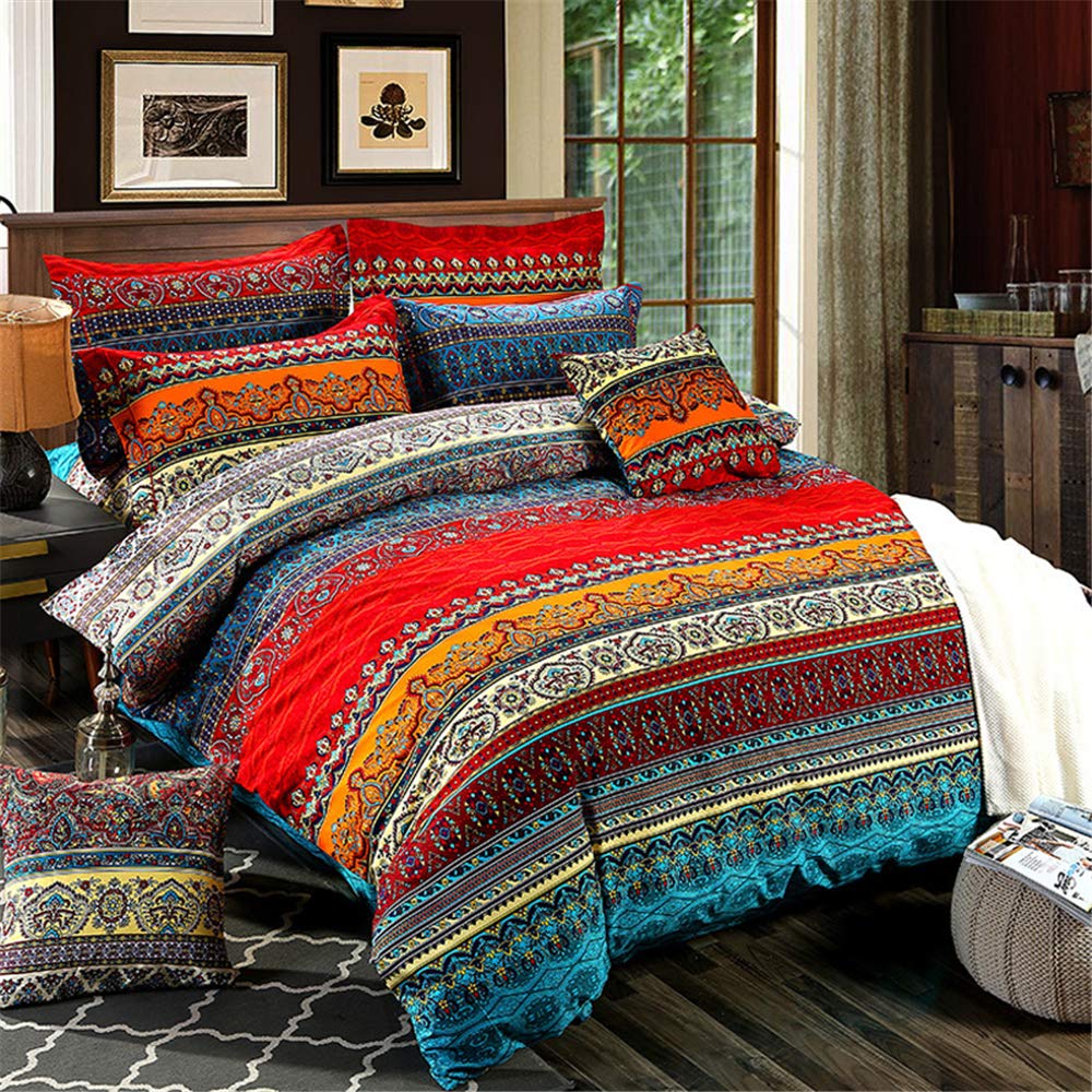 Photo 1 of ABREEZE 3Pcs Bohemia Retro Bedding Ethnic Vintage Floral Duvet Cover Boho Bedding 100% Brushed Cotton Bedding Sets Damask Paisley Coloful Mandala Down Comforter Cover,Queen