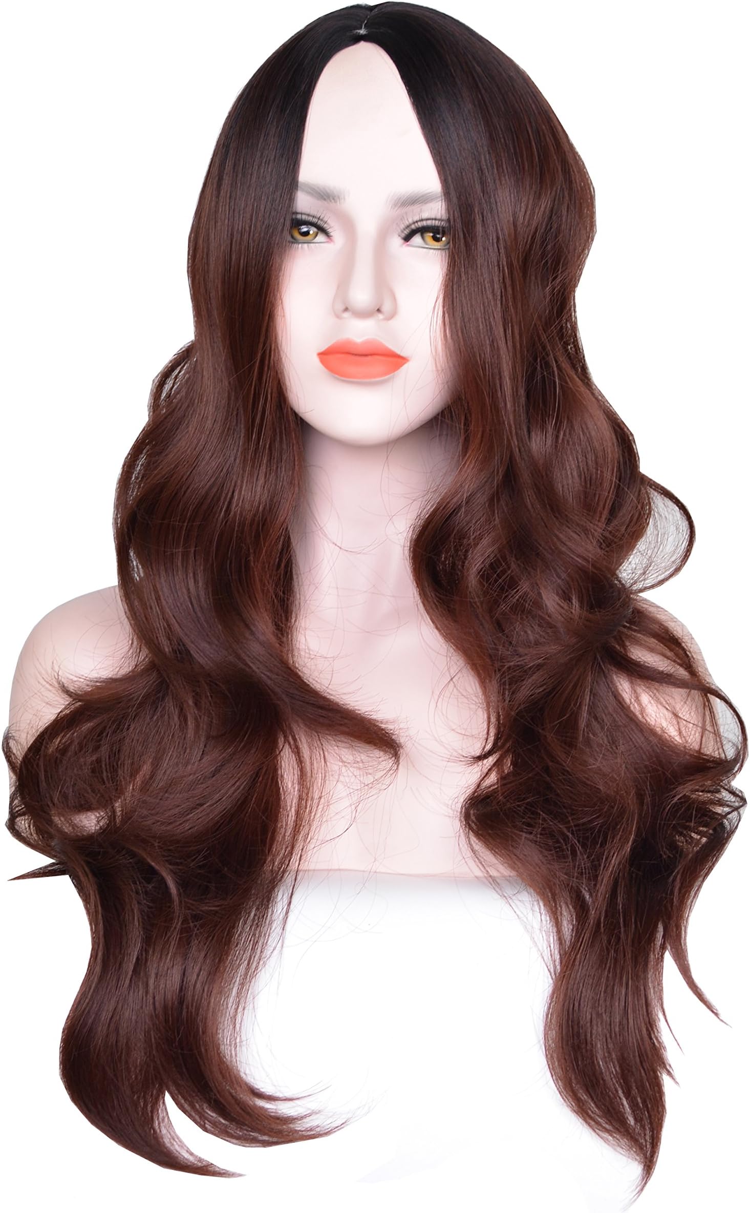 AOGSY Long Wavy Women Wigs Ombre Synthetic Hair Party Costume Cosplay Wig Hallowmas (Brown)