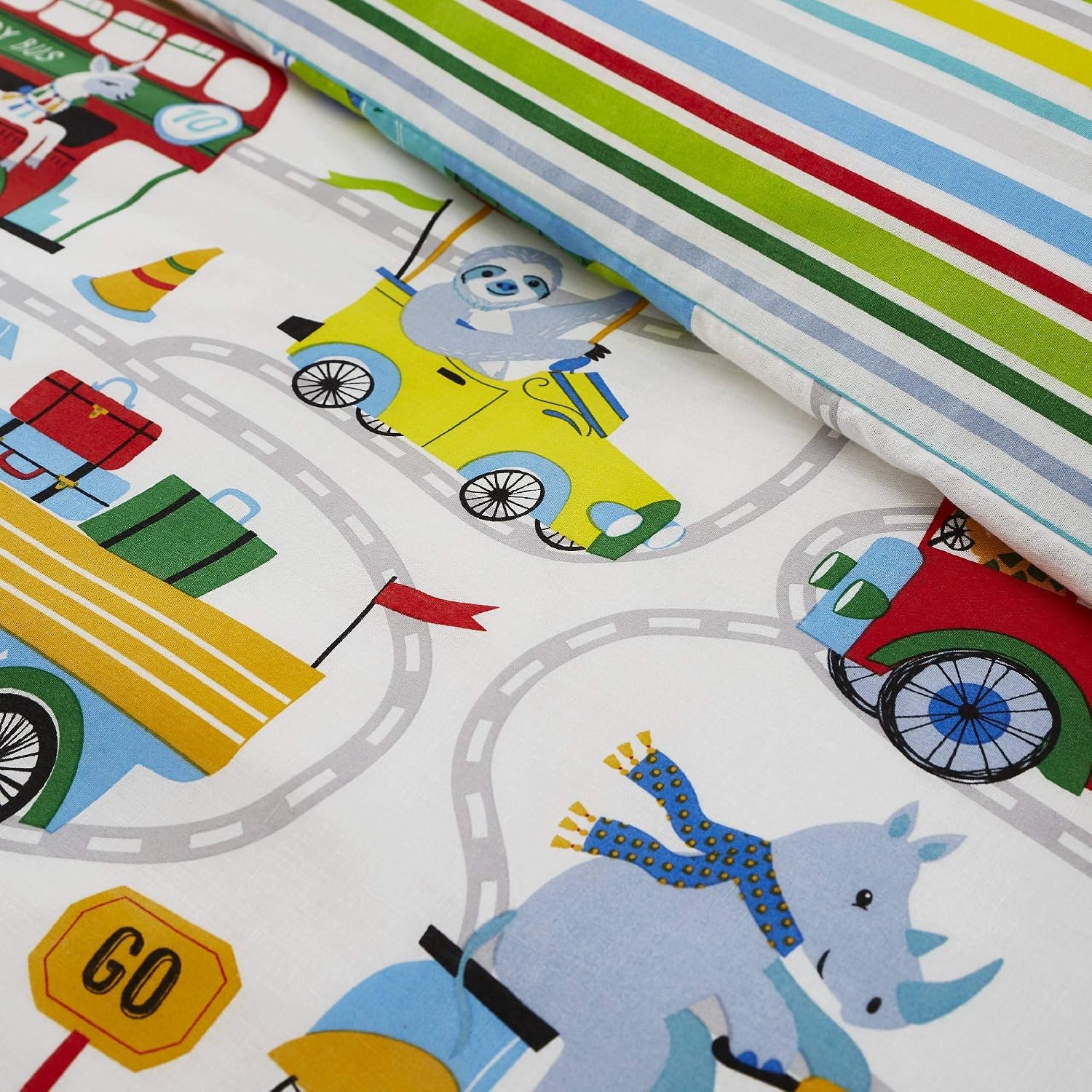 Happy Linen Company Kids Boys Girls Zoo Escape Animals White Reversible Single Bedding Duvet Cover Set - Image 5