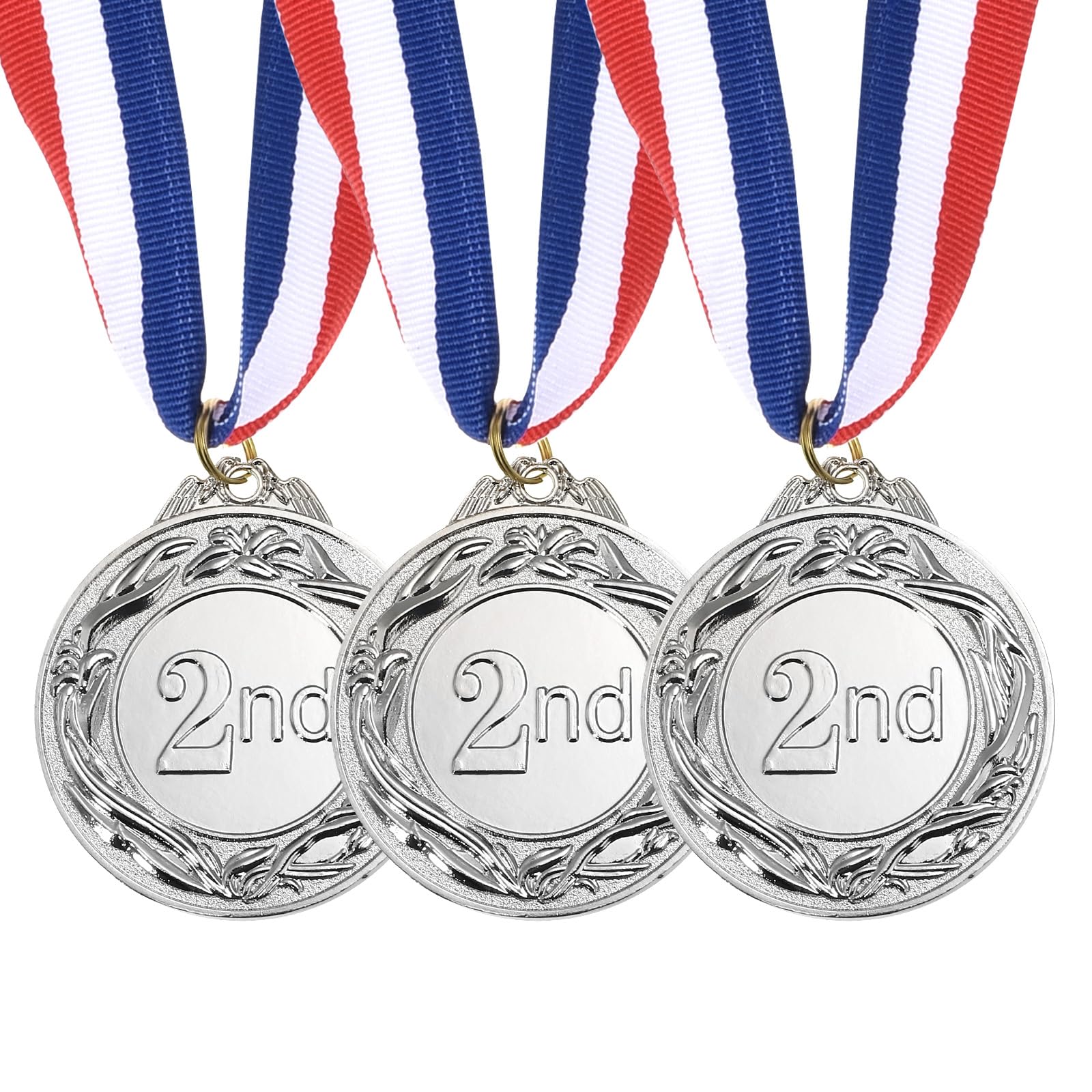 PATIKIL Silver Award Medals 2.6 Inch, 3 Pieces Winner Award Medals 2nd Place Gold Prize Style with Neck Ribbon for Games Sports Competitions