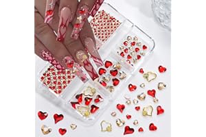 BYJKYEN 767Pcs Heart Nail Charms Valentines Day Nail Charms for Acrylic Nails 3D Shiny Alloy Red Heart Love Nail Rhinestones Flatback Round Heart Nail Gems Nail Art Designs for DIY Manicure DIY Decor Charm