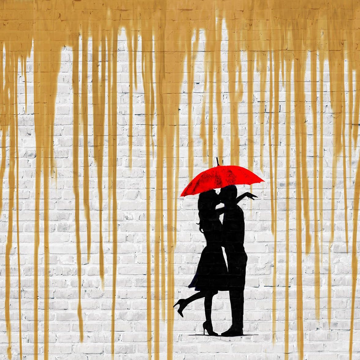 Framework Print on MDF Wooden Panel masterfunk Collective Romance in the Rain (Gold, detail) 80x80 CM Black Hem