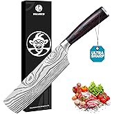 WULEECO Nakiri Knife - 7" Razor Sharp Meat Cleaver Knife, Multipurpose veggie cutting Chef Knife for Home and Kitchen, made ofHigh Carbon Steel Japanese with Pakkawood Handle, Gift Box Included