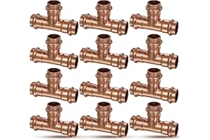 JIANBENKJ Copper Press Fittings Tee 3/4 inch Copper Coupling,12PK Press Fit Tee for Copper Tube,Zero Lead Coppers Tees Fittings with 3/4” PxPxP,Outer Diameter 7/8”,Use with Hydraulic Press Fitting Tool