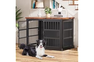 VOPEAK 40" Dog Crate Furniture, Chew Resistant Dog Crate for Dogs, Heavy Duty Dog Crates Dog Kennel Cage Indoor with Double Doors, End Table for Bedroom Living Room, Black