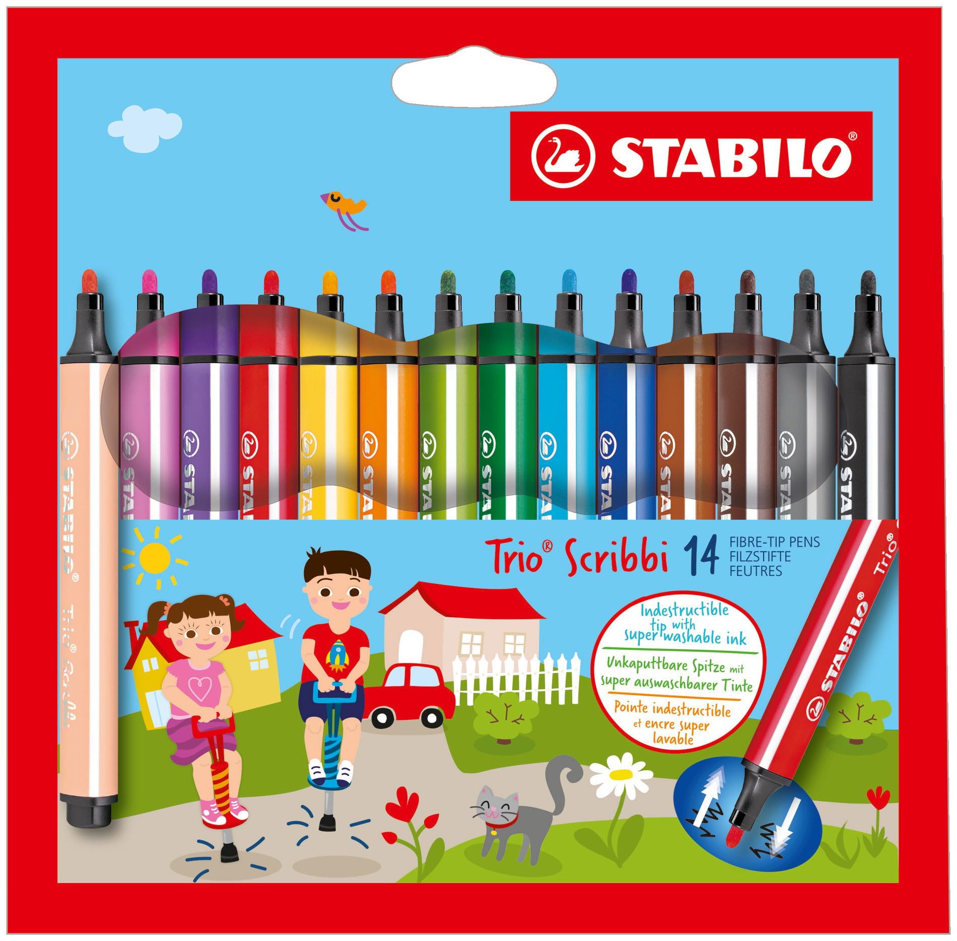 STABILO Trio Scribbi - Triangular Fibre-Tip Pen - Pack of 14 - Assorted Colours