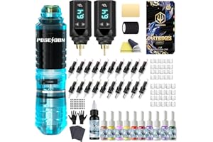 VIDATTX Tattoo Gun Kit POSEIDON Tattoo Kit Pen Kit with 2pcs 1500mAh Batteries Tattoo Machine Kit with 20pcs Tattoo Cartridge Needles 11pcs Tattoo Inks for Beginner