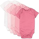 HonestBaby baby-girls 5-pack Short Sleeve Bodysuits One-piece 100% Organic Cotton for Infant Baby Girls