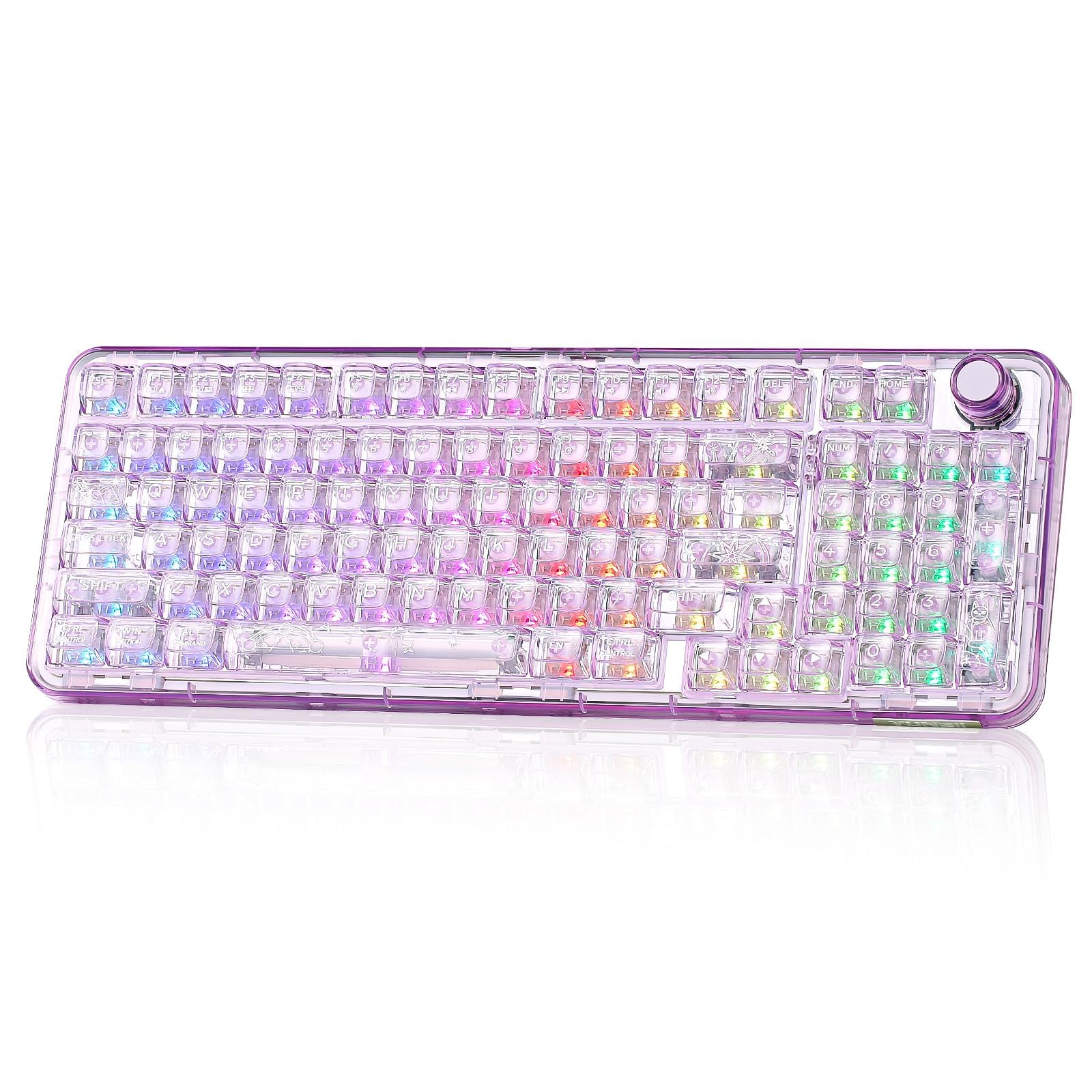 Photo 1 of YUNZII X98 QMK/VIA Wireless Mechanical Gaming Keyboard with Knob,Tri-Mode BT5.0/USB-C/2.4GHz Hot Swappable Keyboard,Pre-lubed Switches Gasket Mount RGB Backlit for Wins/Mac (Purple, Crystal Switch)