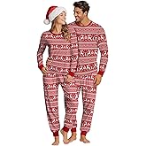Xaatren Christmas Pajamas for Couples Women Men Long Sleeve Crewneck Xmas Sleepwear Soft Holiday Loungewear Pjs Set