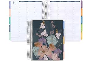 Erin Condren 7x9 Coiled Life Planner (July 2024 - December 2025) - Bold Blooms Classic Cover, Hourly Layout, Evolve Theme, Platinum Coil