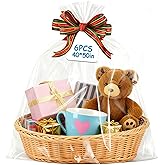 ZYLOP Extra Large Cellophane Bags for Gift Baskets 40x50 Inch - 6 Pack 2.8 Mil Thick Jumbo Clear Plastic Wrap, XL Cello Wrapping Bag, Clear Cellophane Gift Bags for Easter, Raffle Baskets, Wedding