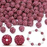 Dowarm 110PCS 10MM Rhinestone Beads for Jewelry Making, Round Polymer Rhinestone Clay Beads for Crafts Bracelet Baseball Necklace Beaded Pen, Shamballa Pave Diamond Chunky Bead