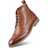 FUNROMAN Men's Dress Boots, Wingtip Brogue Ankle Boots with Side Zipper for Business Casual M03