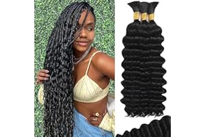 MOTFIN Human Braiding Hair for Boho Braids Human 110g 20 Inch Curly Boho Hair for Braiding Knotless 12A Deep Wave Bulk Bohemian 3 Bundles/Pack Natural Color
