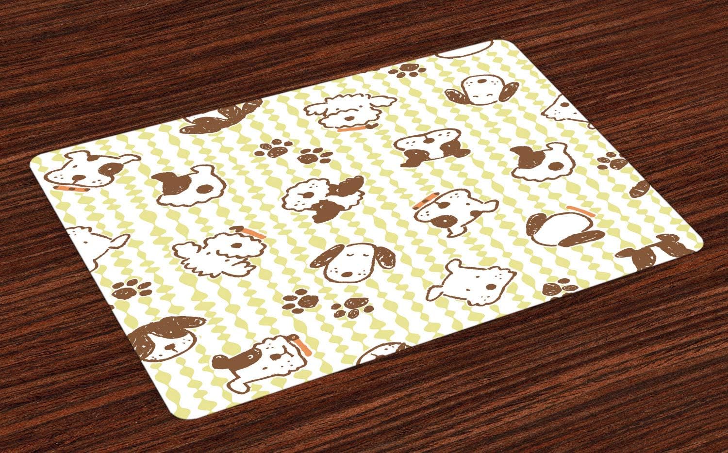 Lunarable Dog Place Mats Set of 4, Modern Pattern with