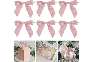 AIMUDI Twist Tie Bows for Treat Bags 3.5" Rose Pink Satin Ribbon Bows for Crafts Premade Bows with Twist Ties for Christmas Cake Pop Candy Apple Small Bows for Gift Wrapping Wedding Decor, 50 PCs