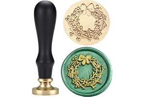 Yoption Christmas Wreath Wax Seal Stamp, Vintage Wax Seal Stamp with Black Wooden Handle for Wedding Invitation Gift Wrap Envelopes Christmas Card