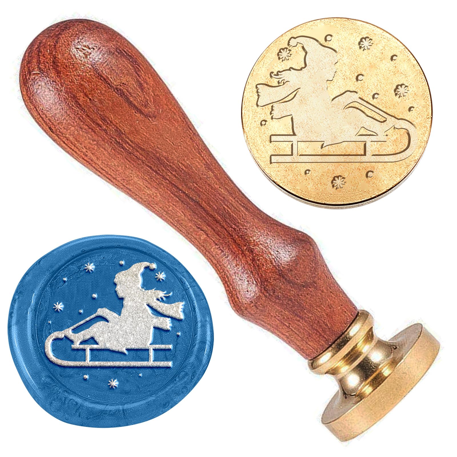 DELORIGIN Christmas Wax Sealing Stamp, Ski Toboggan Wax Stamp with Wooden Handle 1" Retro Wax Seal Stamp Kit for Envelopes Invitation Cards Wine Packages Christmas Greeting Cards
