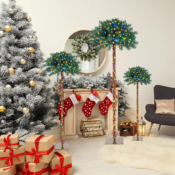 NUANCHU 3 PACK 4/5/6FT LIGHTED PALM TREE CHRISTMAS PRE-LIT ARTIFICIAL PALM TREE 8 MODE WITH TIMER MULTI-COLOR LED LIGHTS METAL BASE, TROPICAL XMAS DECOR FOR PATIO YARD POOL, INDOOR OUTDOOR USE