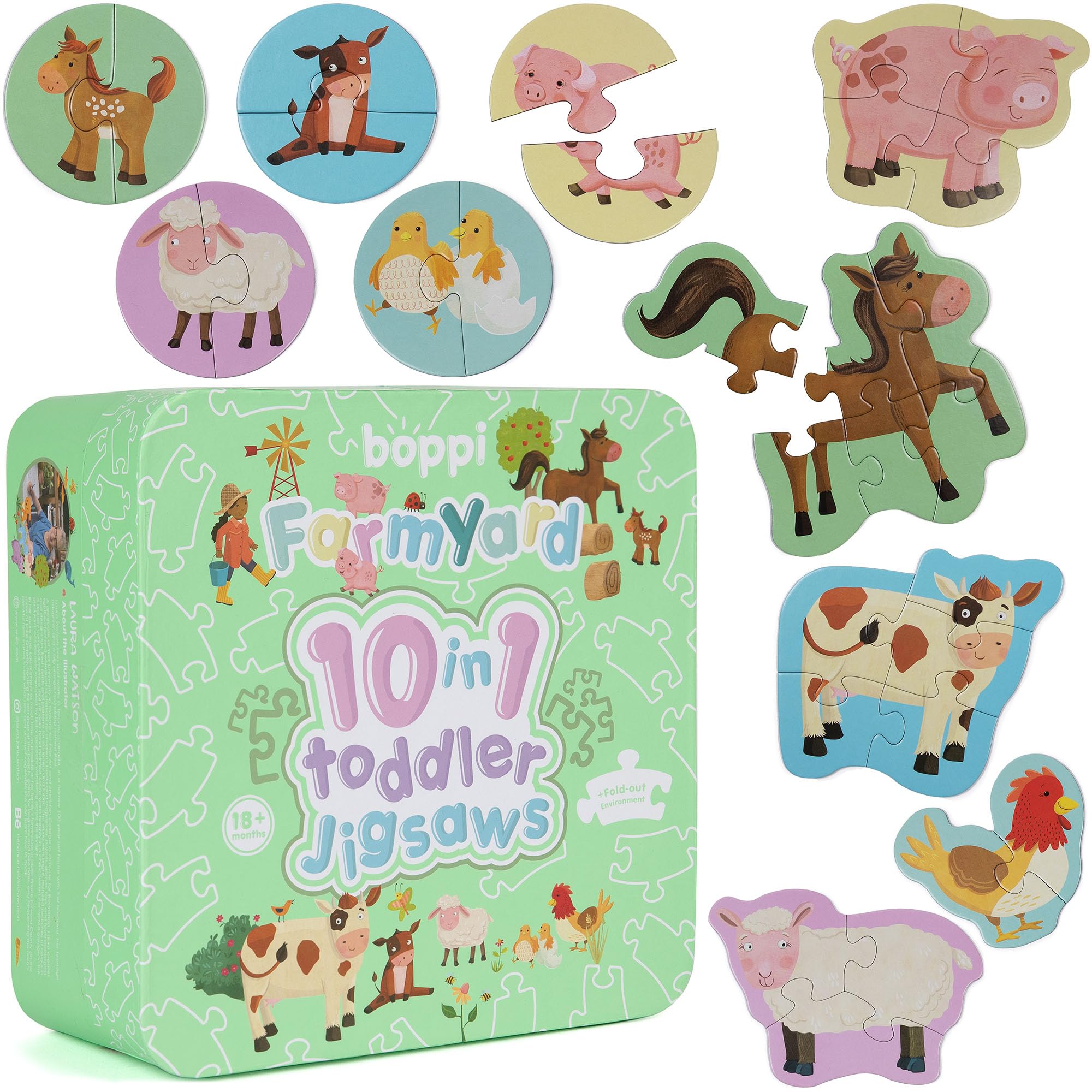boppi 10-in-1 Premium Progressive Jigsaw Puzzles for Toddlers 18+ Months | Cow, Sheep & Horse Farmyard Animals | Educational Child Development Toy | 100% Recycled Card | Perfect Easter Gift