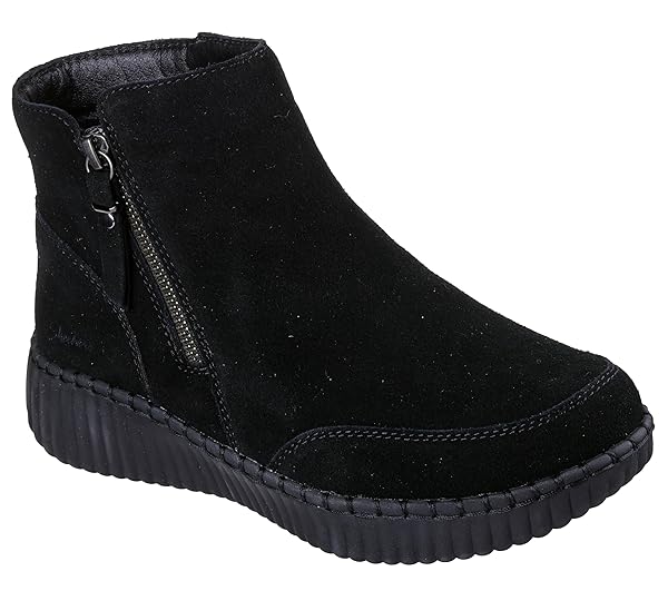SKECHERS WOMEN’S WILSHIRE BLVD – WEEKEND CRUSH, SIDE ZIP-UP BOOT WITH AIR-COOLED MEMORY FOAM, BLACK/BLACK, 5M