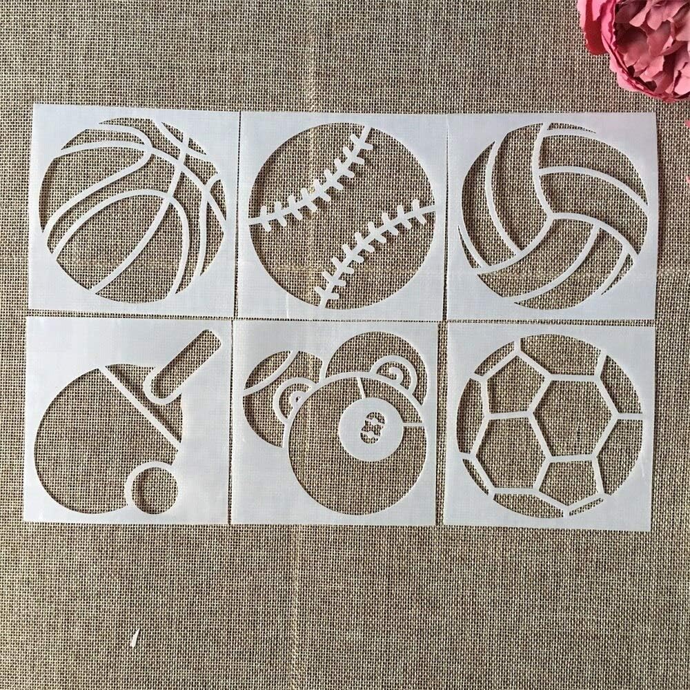 Stencils 6Pcs/Lot 10cm Sports Ball Basketball DIY Layering Stencils