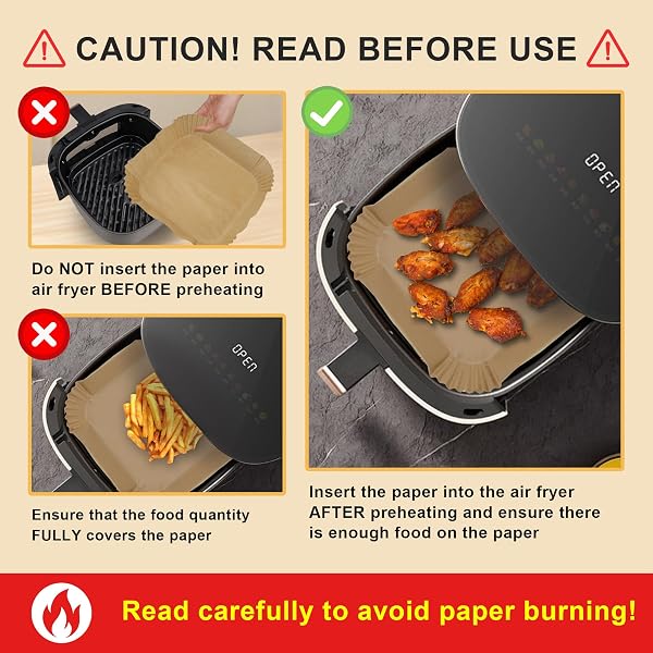 BORIBIM 8 INCH AIR FRYER PAPER LINERS, 360 PCS SQUARE AIR FRYER DISPOSABLE LINERS – AIRFRYER ACCESSORIES – NON-STICK AND OIL PROOF AIR FRYER PARCHMENT PAPER LINERS FOR 5-8QT BASKET OVEN MICROWAVE