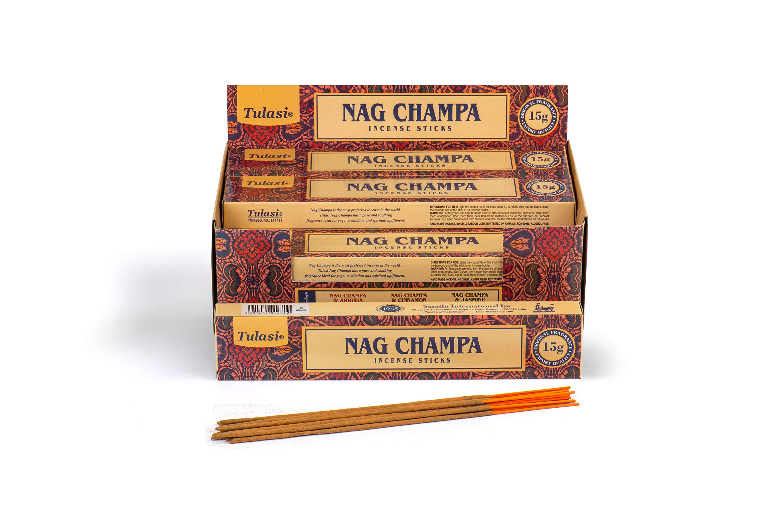 Tulasi Nag Champa Incense Stick, 15 Sticks x 12 Packs 37290, Black