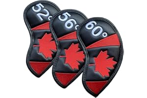 NEwoilkwo Canadian Flag Golf Wedge Covers Headcovers Set 52 56 60, Black Synthetic Leather Golf Iron Covers for Golf Clubs | 