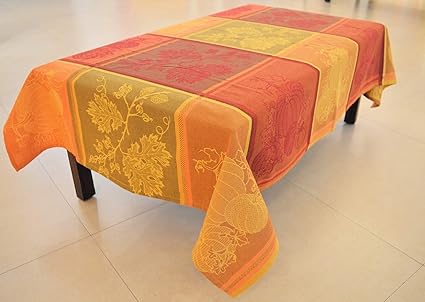 Home matters Pumpkin Jacquard Big Check Abstract Table Cloth (40x60 Inches, Multicolour)